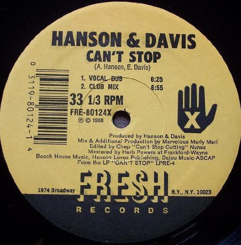 Hanson & Davis: Can't Stop (hungry For Your Love) - Vinyl