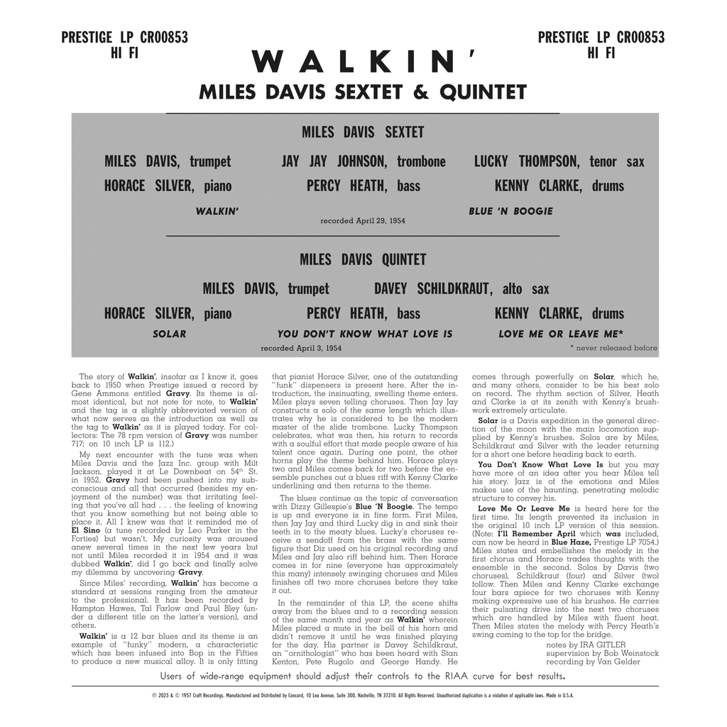 Miles Davis - Walkin' - OJC LP