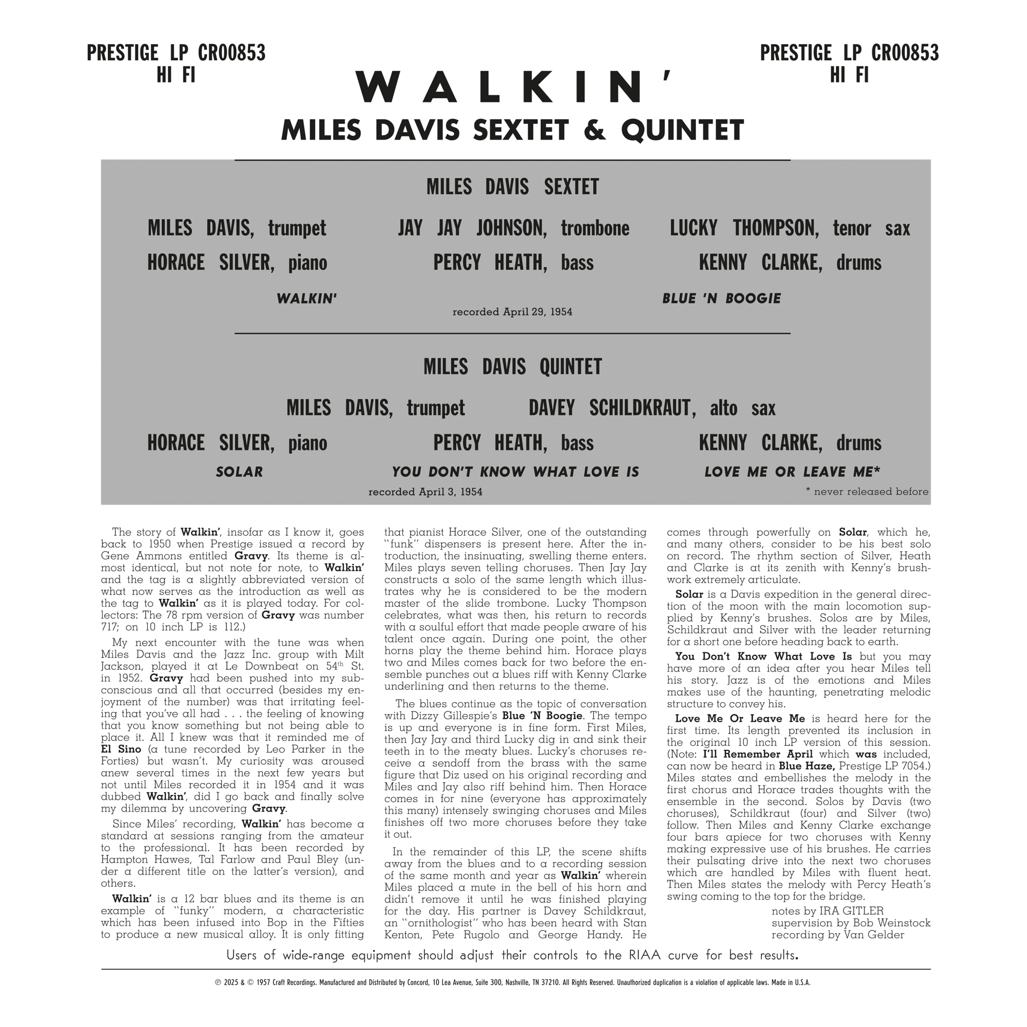 Miles Davis - Walkin' - OJC LP