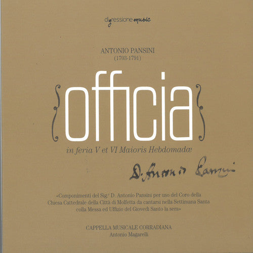 Pansini / Cappella Musicale Corradiana: Officia / in Feria V Et Vi Maioris Hebdomadae  ( CD )