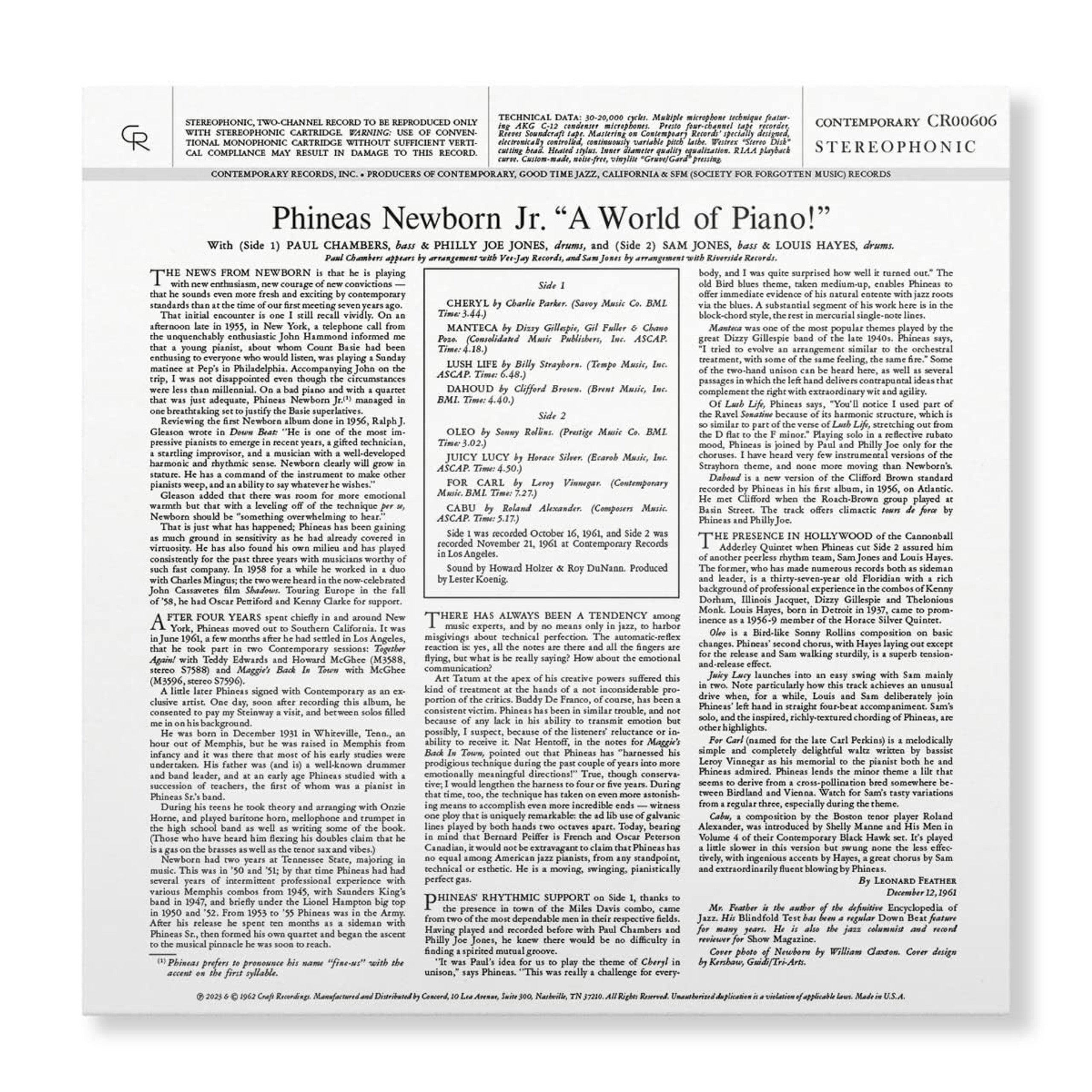 Phineas Newborn Jr. - A World of Piano! - Contemporary LP