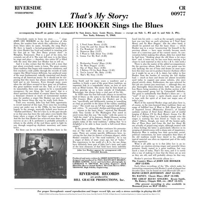 John Lee Hooker - That's My Story: John Lee Hooker Sings The Blues - Bluesville Acoustic Sounds Series LP