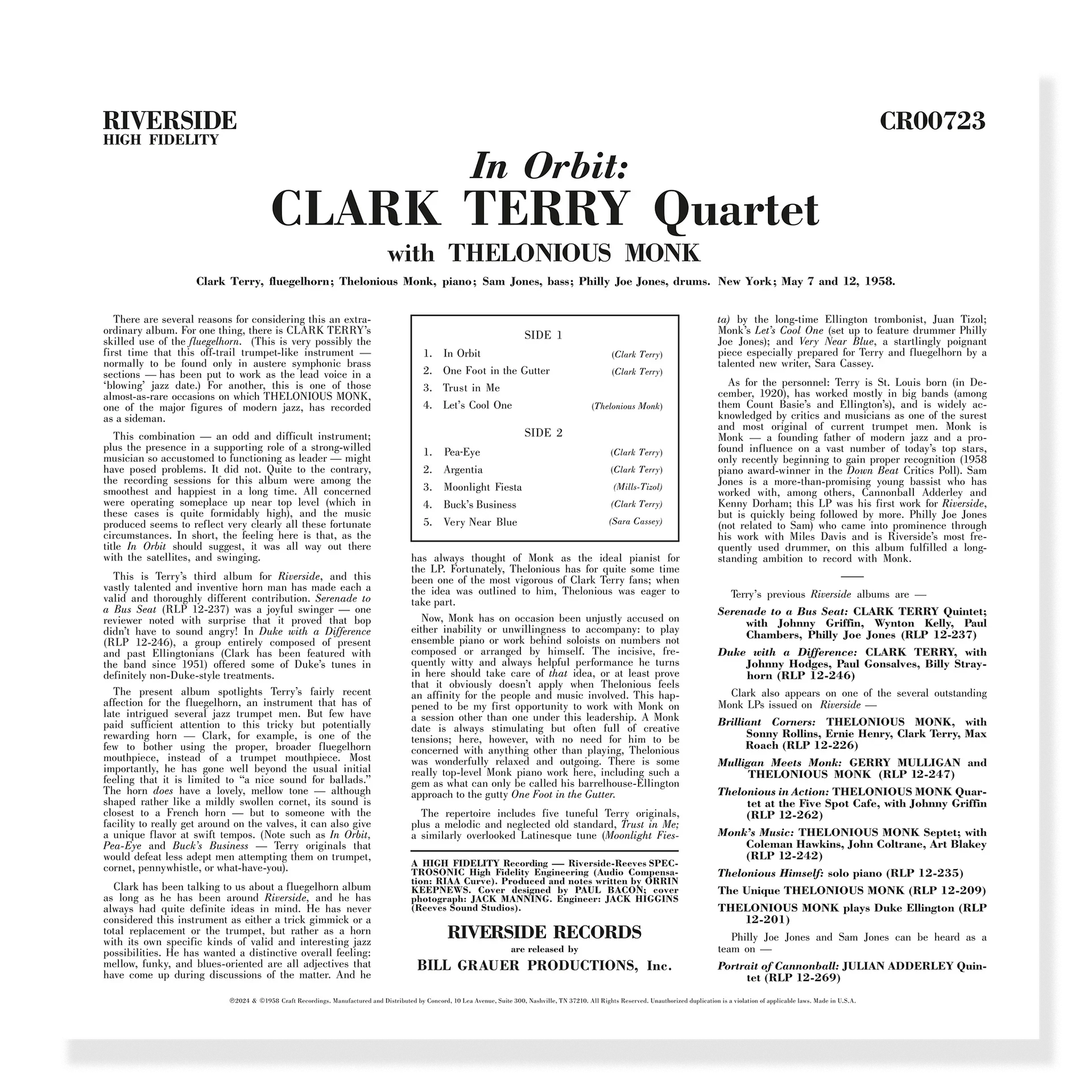 Clark Terry Quartet - In Orbit - OJC LP