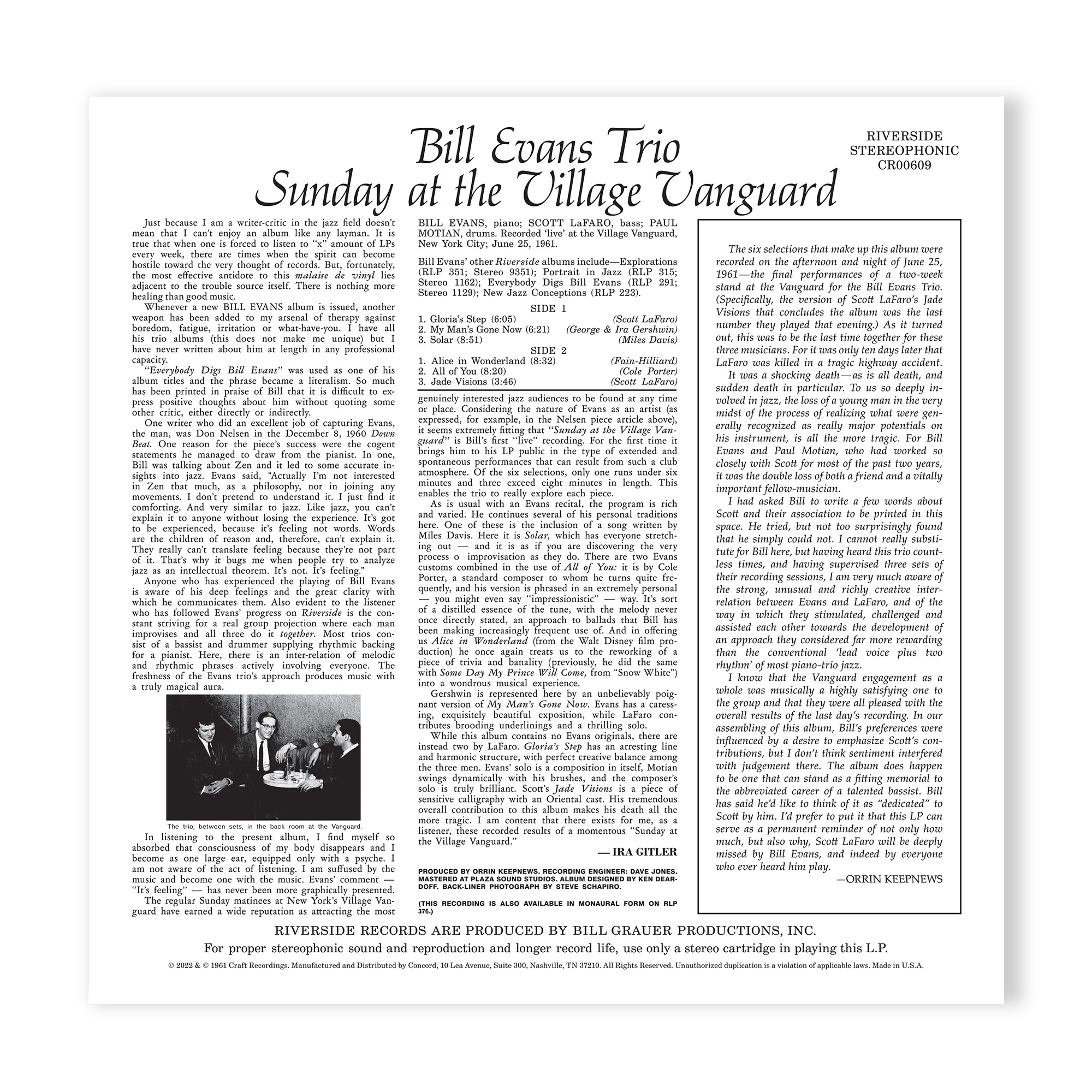 Bill Evans Trio - Sunday at the Village Vanguard - OJC LP